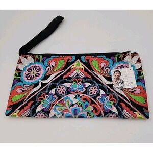 NWT fair trade Handmade embroidered wristlet floral‎ clutch bag